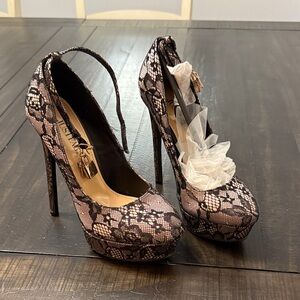 JustFab Black Lace Platform Heels